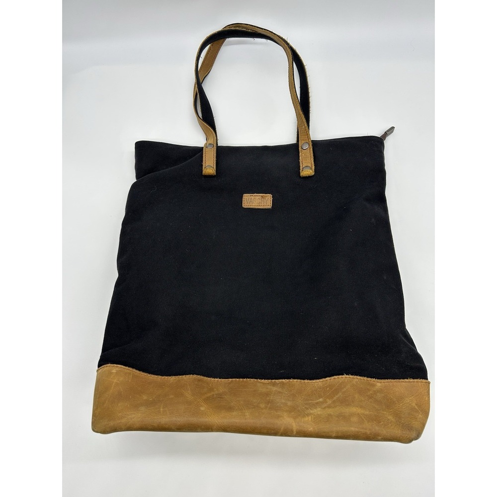 VASCHY Vintage Waxed Canvas Tote Bag Leather Bottom 15.5" Laptop Work‎ School PC